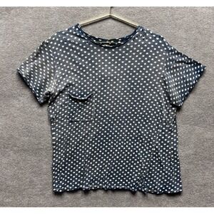 Magnolia Pearl Polka Dot Distressed Pocket Short Sleeve SS Shirt Faded Blue NWT